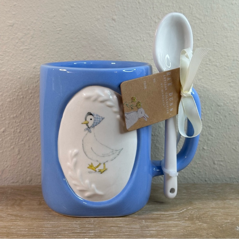 Rae Dunn By Magenta Mother Goose Mug With Spoon Blue And White